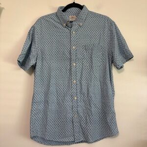 Faherty Brand Mens Short Sleeve Button Down Shirt Indigo Dyed Fish Scale Blue M